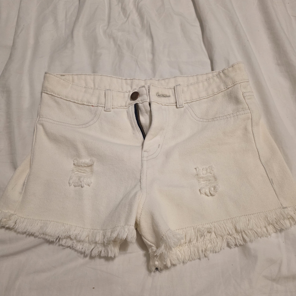 White Frayed Hem Women's Denim Shorts